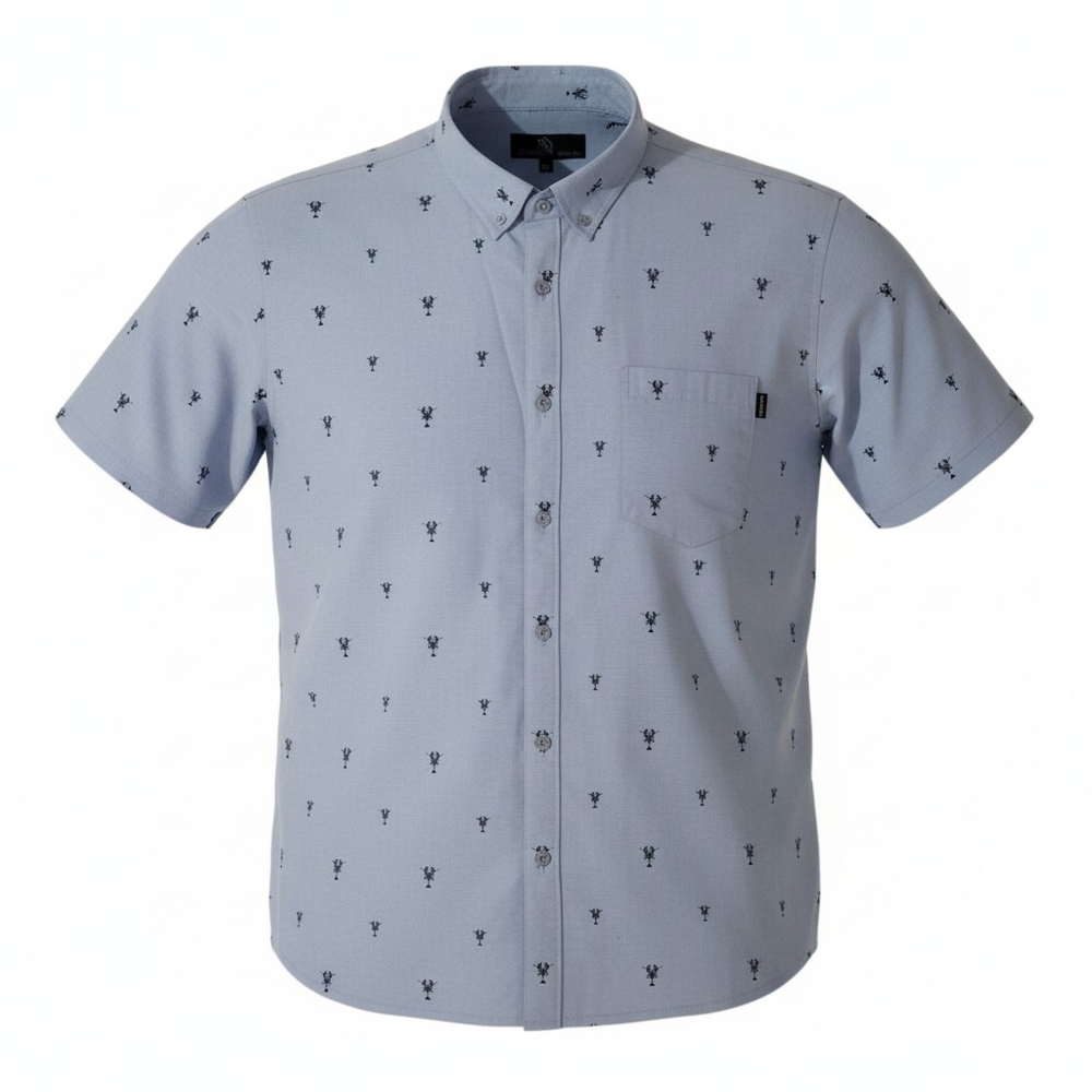 Molokai Surf Company Men's Blue Lobster Print Short Sleeve Button Down Shirt XXL
